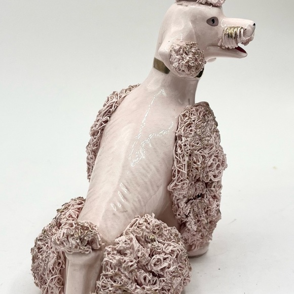 Vintage Mid Century Pink Spaghetti Ceramic Dog Poodle Figurine 4.5” Height - Picture 2 of 7